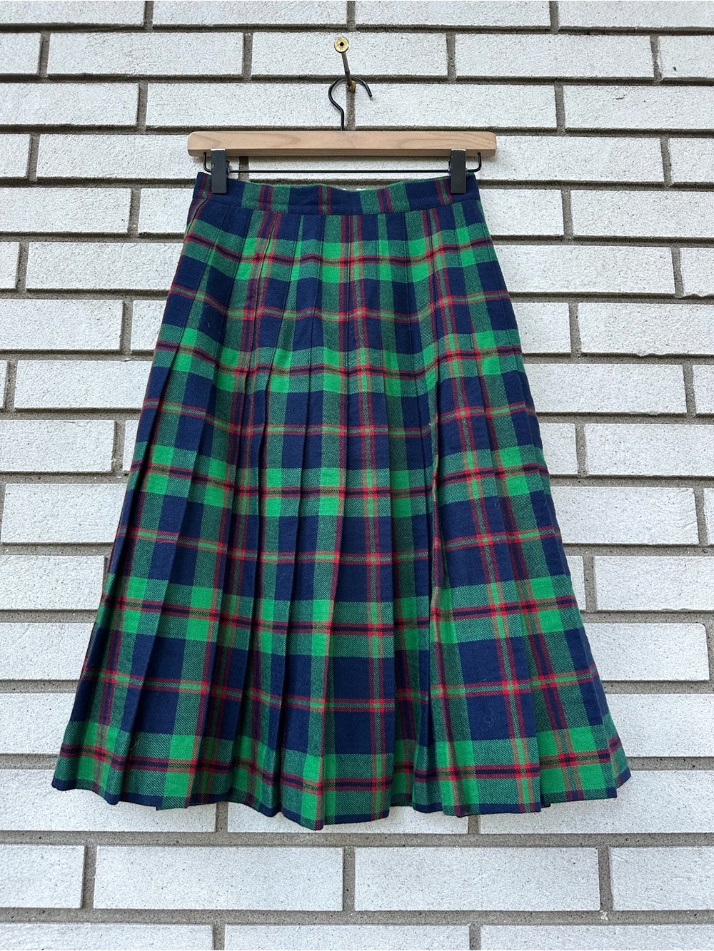 Herman Geist Vintage Tartan Plaid Pleated Button Front Midi Skirt XS 0 2 Preppy - Picture 3 of 6